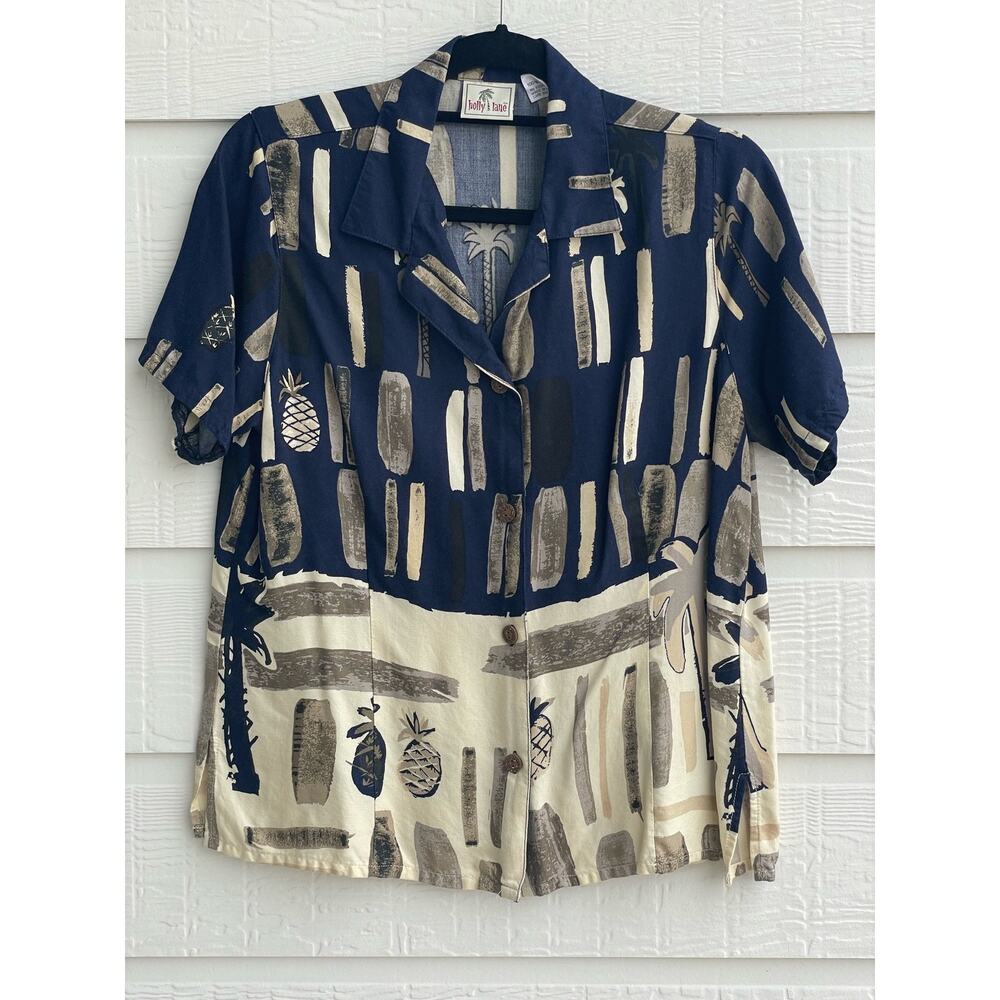 Holly Lane Hawaiian Aloha short sleeve button up L
